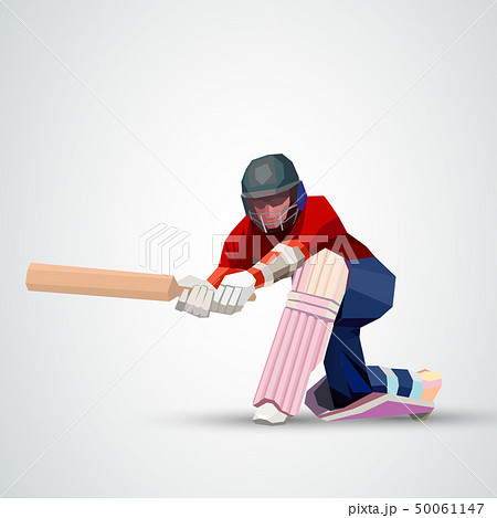 Abstract Cricket Player Polygonal Low Poly のイラスト素材