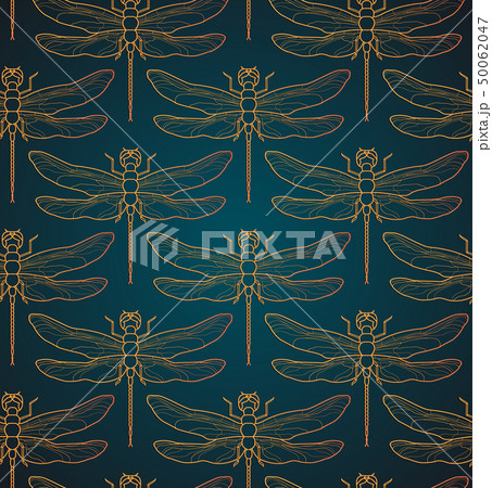 Dragonfly pattern seamless vector illustration. Insect pattern background gold. Vintage romantic Dragonfly pattern seamless vector illustration. Insect pattern background gold. Vintage romantic 50062047