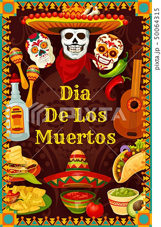 Dia de los Muertos Mexican skull in sombrero 50064315