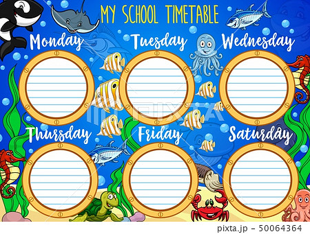 School timetable, cartoon underwater ship window School timetable, cartoon underwater ship window 50064364