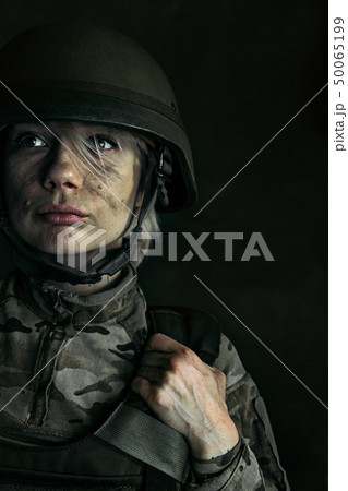 Portrait of young female soldier Portrait of young female soldier 50065199