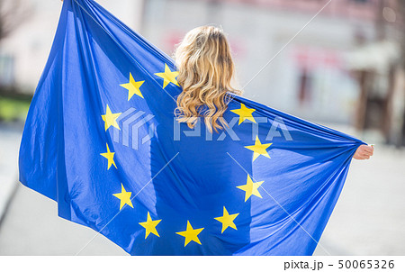 Attractive happy young girl with the flag of the 50065326