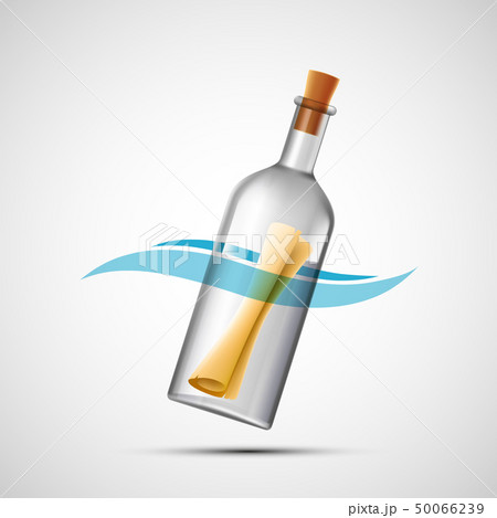 Paper with the message sos in a glass bottle. 50066239