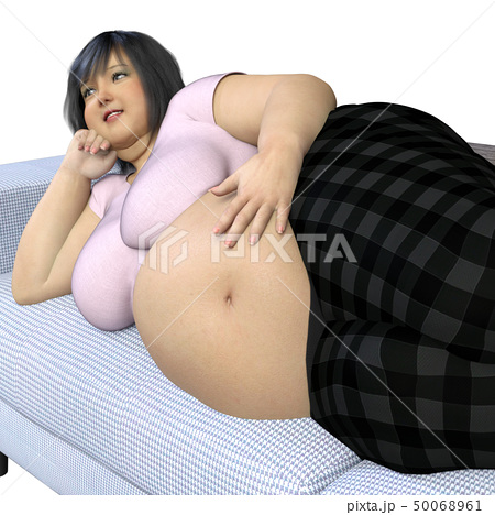 ソファに寝っ転がる肥満女性のイラスト素材