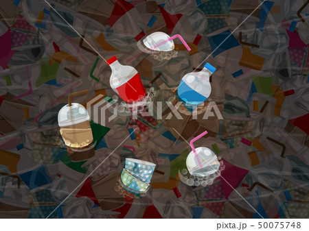 plastic bottles waste float on the water top view 50075748