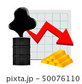 crude oil with falling graph and gold bar symbol 50076110