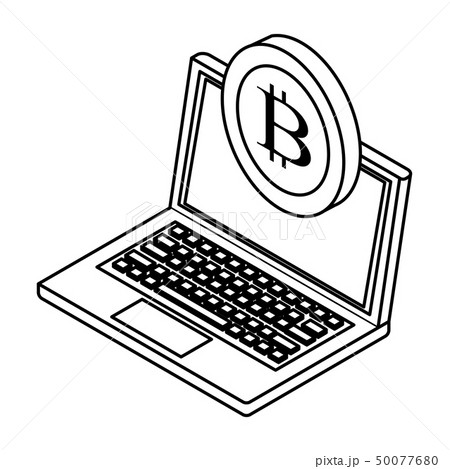 laptop with cryptocurrency black and white 50077680