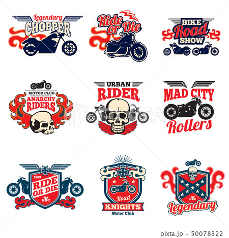 Motorcycle speed racing retro painting vector bagges and motorbike emblems 50078322