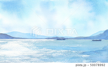 空　海　山　舟　風景　水彩画 50078992