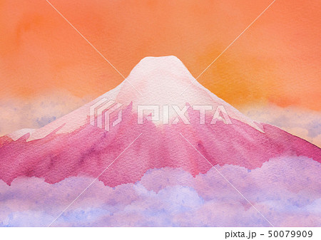 赤絵細描風アート「東京赤富士図」イラスト原画 小さなキャンバス 赤富士 Small Canvas Hokusai's Mt. Red Fuji
