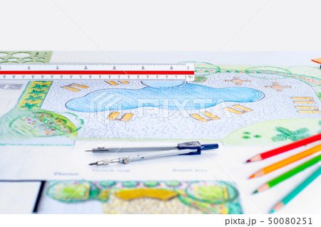 Landscape architect design backyard pool plan  50080251