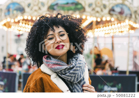 Portrait of young woman wearing glasses and red lipstick Portrait of young woman wearing glasses and red lipstick 50081222