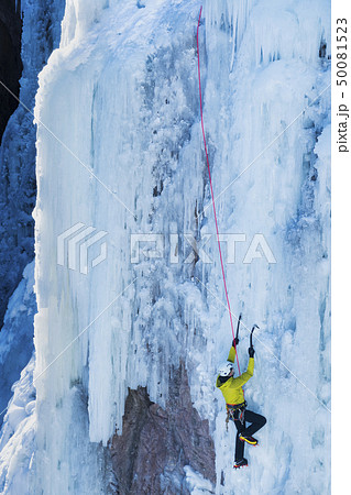 Man ice climbing in Ouray, USA 50081523