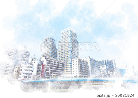 東京の都市風景　水彩画風 50081924