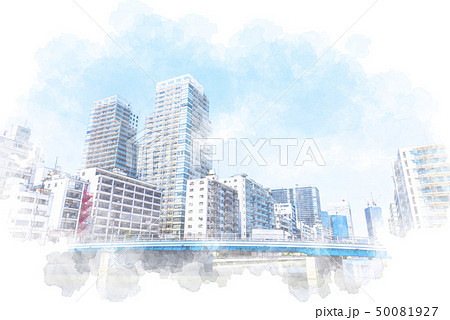 東京の都市風景　水彩画風 50081927