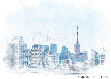 東京の都市風景 水彩画風のイラスト素材 [50081989] - PIXTA