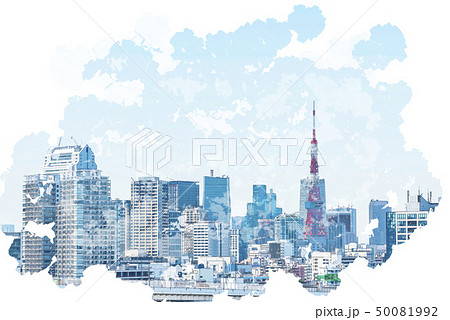 東京の都市風景 イラスト風のイラスト素材