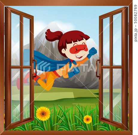 Female superhero flying on the window 50082769