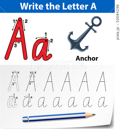 Letter A tracing alphabet worksheetsのイラスト素材 [50084296] - PIXTA