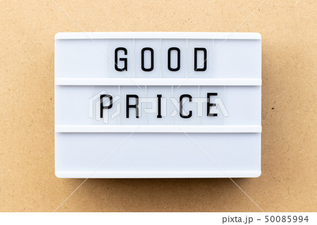 Light box with word good price on wood background Light box with word good price on wood background 50085994