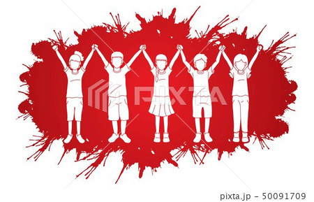 Group of children holding hands cartoon graphic  50091709