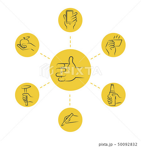 Cool Thin Line Concept Hand Icons With Tools のイラスト素材