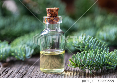 A bottle of fir essential oil with fir branches 50093559