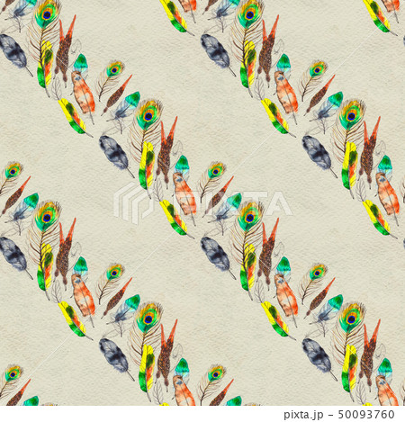 Watercolor feathers seamless pattern. Hand painted texture 50093760