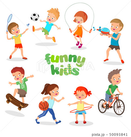 Uniformed happy kids playing sports. Active children vector characters 50093841