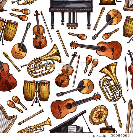 Musical instruments Sketch of Harp and Guitar  Stock Illustration  92352358  PIXTA