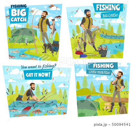 Fishing adventure, fisher catch lake or river fish Fishing adventure, fisher catch lake or river fish 50094541