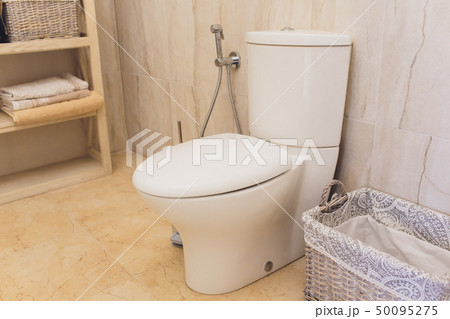 Toilet bowl in modern bathroom interior white. Toilet bowl in modern bathroom interior white. 50095275