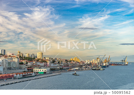 Lisbon, Portugal skyline and cityscape of the cruise port on the Tagus River 50095562