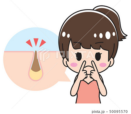 鼻の角栓を出そうとする若い女性 50095570