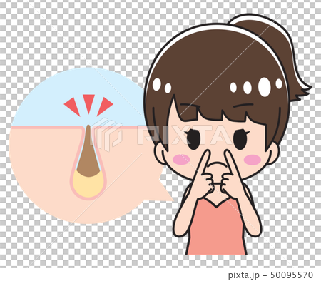 鼻の角栓を出そうとする若い女性 50095570