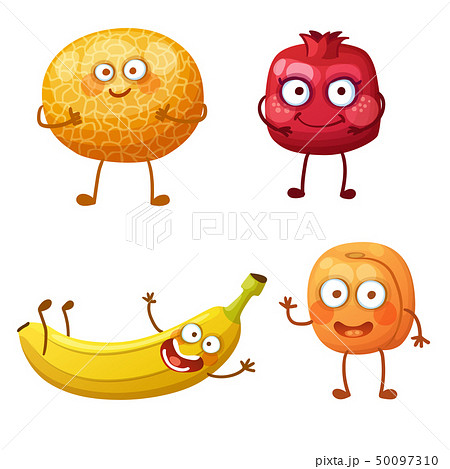 Funny Fruit Characters Isolated On White のイラスト素材