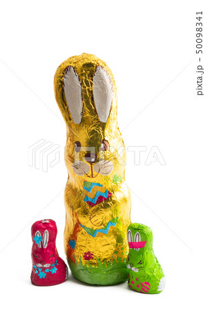 chocolate bunny in foil isolated 50098341