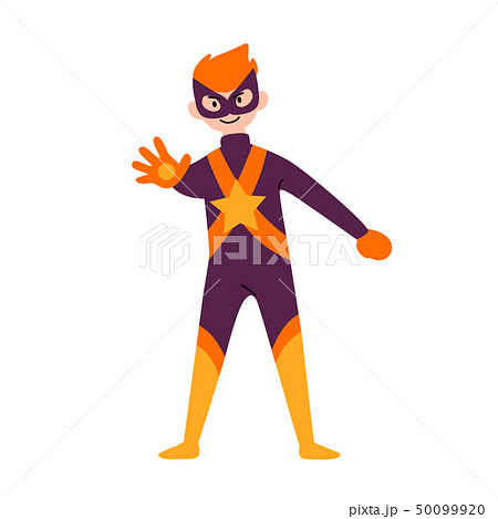 Boy wearing colorful costume of superhero. Vector. 50099920