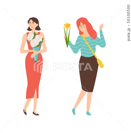 Elegant Women, Flower Bouquets Celebrate 8 March 50100500