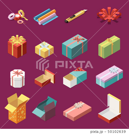 Cardboard Gift Boxes Isometric Set Cardboard Gift Boxes Isometric Set 50102639