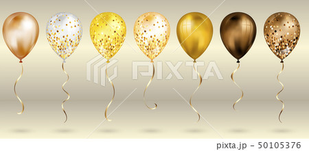 Set of 7 shiny gold realistic 3D helium balloons 50105376