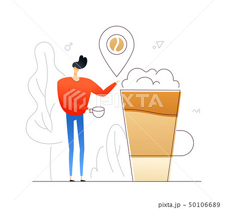 Boy Drinking Coffee Flat Design Style のイラスト素材