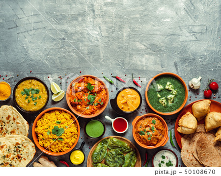 Indian food and indian cuisine dishes, copy space 50108670