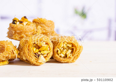 Lebanese baklava nest with kitchen behind Lebanese baklava nest with kitchen behind 50110902