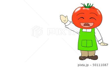 トマトのキャラクター 店員風 笑顔 ホワイト背景のイラスト素材