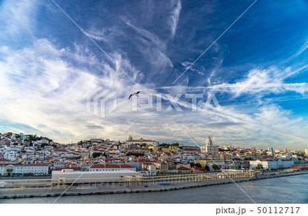 Lisbon, Portugal skyline and cityscape of the cruise port on the Tagus River Lisbon, Portugal skyline and cityscape of the cruise port on the Tagus River 50112717