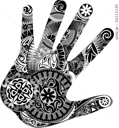 Circular ornament on a print of palm B&W 50113140