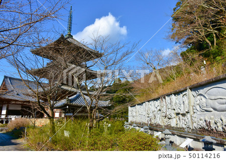 壺阪寺 天竺渡来佛伝図 仏伝図レリーフと三重塔の写真素材 [50114216] - PIXTA