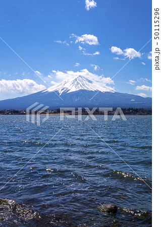 山梨県南都留郡富士河口湖町　寺崎付近の湖岸から見る富士山 50115296
