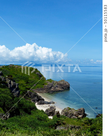 ベタ凪の海と石崎の浜 50115583